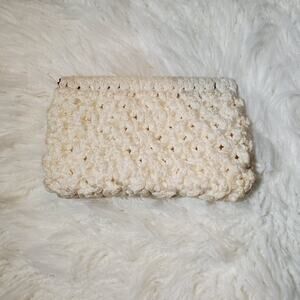 Vintage Cream Crocheted Clutch Handbag Purse